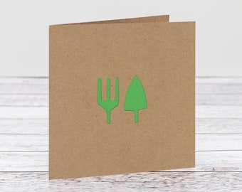 Garden Spade and Fork Birthday Card, Thank You Card, Gardener Card, Handmade Papercut Card for garden lover.