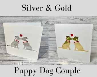 Personalized Dog Couple Engagement Card | Handmade Silver or Gold
