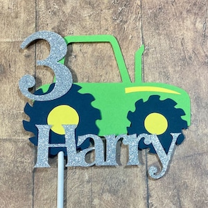 Birthday Cake Toppers Personalised with Name and Age, Monster Truck, Digger, Excavator, Steam Train, Fire Engine, Tractor, Handmade To Order John Deere Tractor