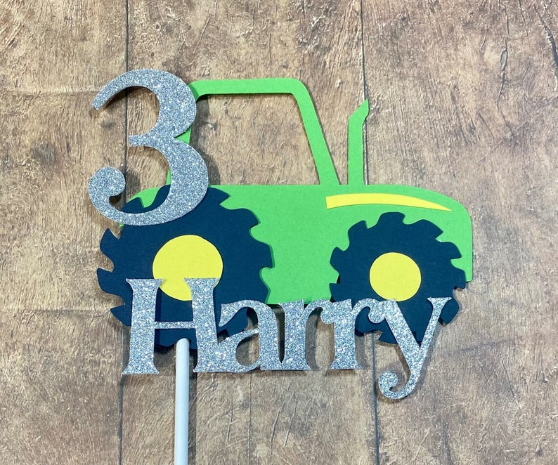 Birthday Cake Toppers Personalised with Name and Age, Monster Truck, Digger, Excavator, Steam Train, Fire Engine, Tractor, Handmade To Order John Deere Tractor