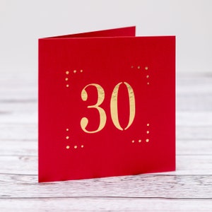Carte 30e anniversaire rouge et or faite main sur commande avec personnalisation gratuite - Plus de cartes de voeux uniques par HKdesign8
