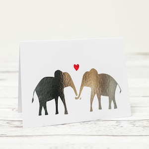 Carte personnalisée en argent sterling pour couple d'éléphants amoureux pour mariage, anniversaire de mariage, fiançailles, je t'aime, carte d'amoureux d'éléphants d'âmes sœurs