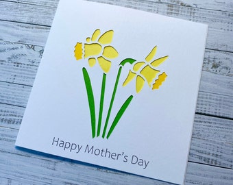 Daffodil Flower Card For Mothers Day- Birthday- Anniversary- Retirement- Thank You- Personalise Inside- Papercut Flower Cards By HKdesign8