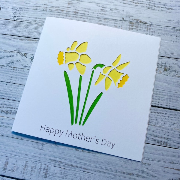 Daffodil Flower Card For Mothers Day- Birthday- Anniversary- Retirement- Thank You- Personalise Inside- Papercut Flower Cards By HKdesign8