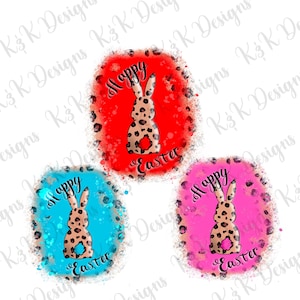 Happy easter, Easter bunny PNG, Cheetah print, Red, pink, blue, Rabbit