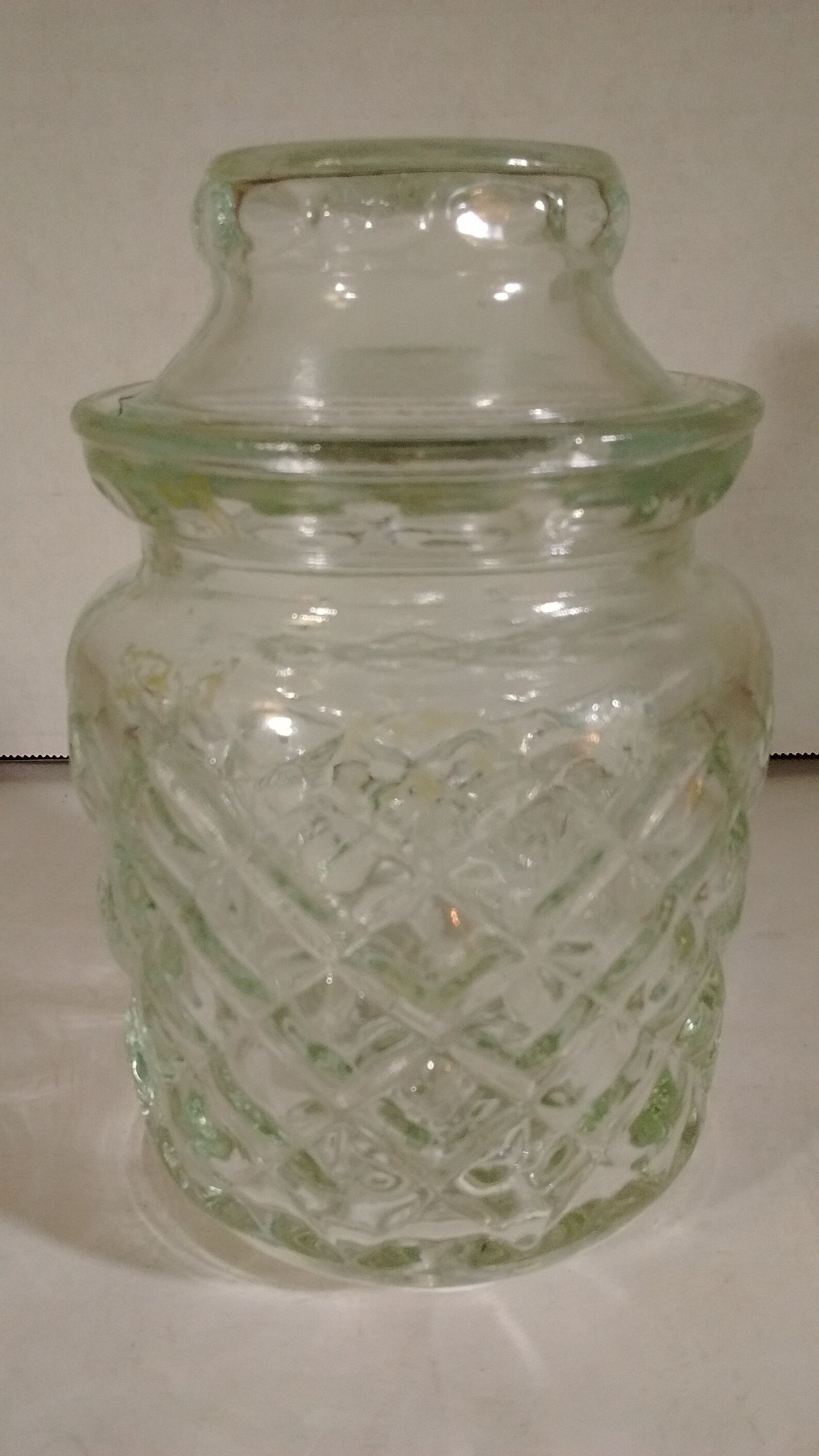 Small vintage round glass jar with diamond pattern and lid | Etsy