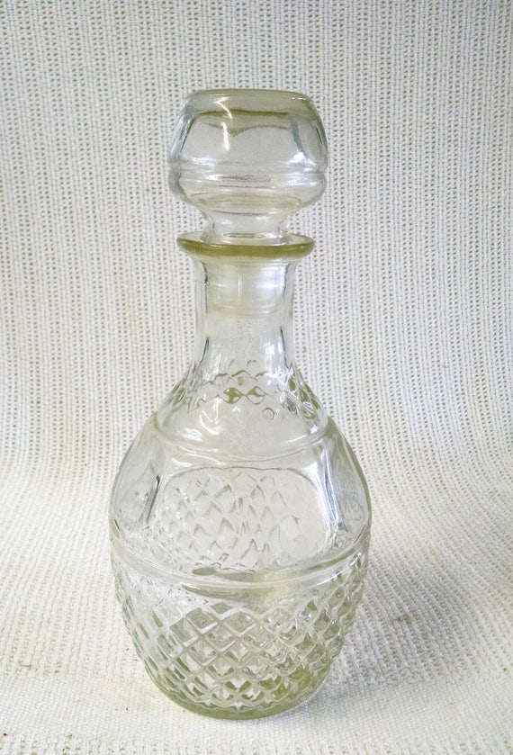 Vintage Princess House Glass Liquor Wine Decanter 10/" Crown Grape Etch Diamond