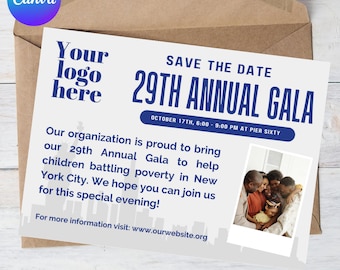 Gala Save the Date, New York City Skyline, Donor Event Invite, Cultivation and Fundraising, Non-profit, Volunteers, Donors, Digital Download