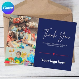 Postal de agradecimiento, postal personalizable, tarjeta de agradecimiento para organizaciones sin fines de lucro, voluntarios, donantes, descarga digital