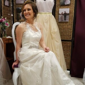 Ivory Bridal Gown With Sheer Overlay/sleeveless Wedding Gown