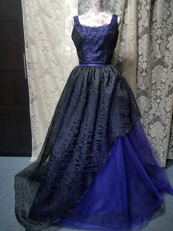 purple and black gown