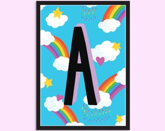 Rainbow Initial Letter | Print. Personalised, Alphabet art, Weather print, Nursery print, Kids wall art, New baby gift, Colourful, Rainbow