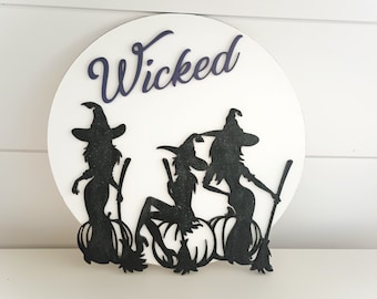 Wicked Witch Halloween Sign, 3D Glitter Sign, Gothic Door Decor