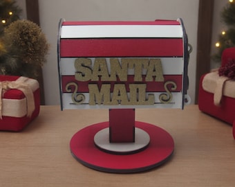 Santa Mailbox for Kids, Christmas Mailbox Decor, Tabletop Display,  Holiday Decorations Mail Box, Wooden Santa Claus Letter Box, Wood Gift