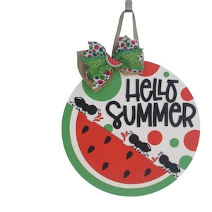Summer Door Hanger | Front Door Decor | Hello Summer | Welcome Summer Door Wreath | Watermelon | Summer Wreath Round | Summer Porch Sign