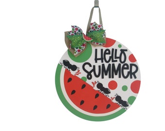 Summer Door Hanger | Front Door Decor | Hello Summer | Welcome Summer Door Wreath | Watermelon | Summer Wreath Round | Summer Porch Sign