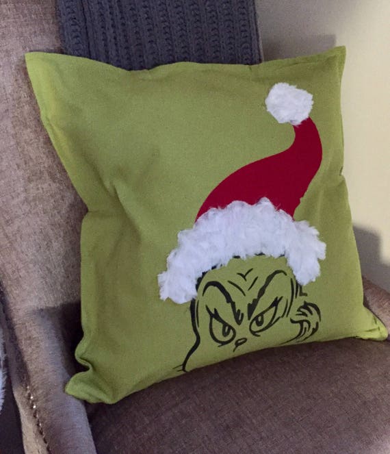 Grinch pillow Christmas pillow green pillow holiday decor Etsy