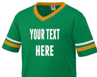 Personalizar-Camiseta personalizada-V-Cuello Jersey con mangas a rayas-Camisa del Día del Padre-Marido Regalo-Papá fútbol-Fútbol Papá-camiseta de fútbol
