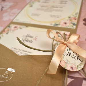PARTECIPAZIONI NOZZE invito matrimonio floreale in carta kraft e carta martellata bianca - 10 pezzi