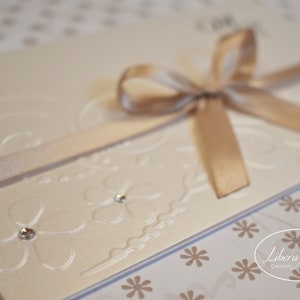 PARTECIPAZIONE NOZZE invito matrimonio personalizzato floreale in carta perlata color champagne - 10 pezzi