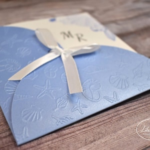 PARTECIPAZIONI NOZZE invito matrimonio tema mare in carta perlata - 10 pezzi