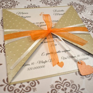 PARTECIPAZIONI NOZZE invito matrimonio in carta perlata color sabbia e bianca - 10 pezzi
