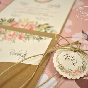 PARTECIPAZIONI NOZZE invito matrimonio floreale in carta kraft e carta naturale mais - 10 pezzi