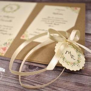 PARTECIPAZIONI NOZZE invito matrimonio floreale in carta kraft e carta martellata avorio - 10 pezzi