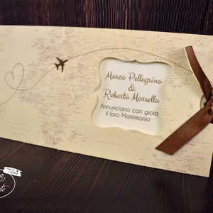 PARTECIPAZIONI NOZZE invito matrimonio tema viaggio vintage in carta martellata avorio - 10 pezzi