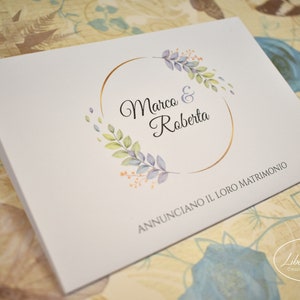 PARTECIPAZIONI NOZZE invito matrimonio floreale a "fisarmonica" in carta lino bianca - 10 pezzi