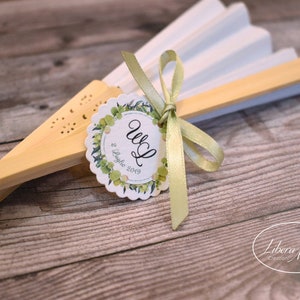 Personalized WEDDING bamboo fans with tag and satin ribbon - 10 Pieces