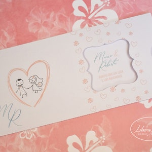 PARTECIPAZIONI NOZZE invito matrimonio "cartoonesca" in carta lino bianca - 10 pezzi