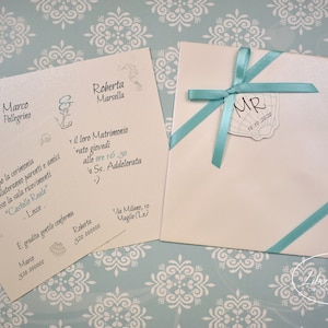 PARTECIPAZIONI NOZZE invito matrimonio tema mare tiffany in carta perlata bianca - 10 pezzi