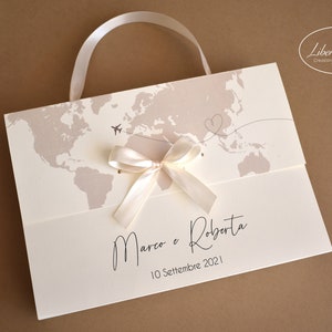Wedding bag a tema Viaggio in carta lino avorio - 5 pezzi