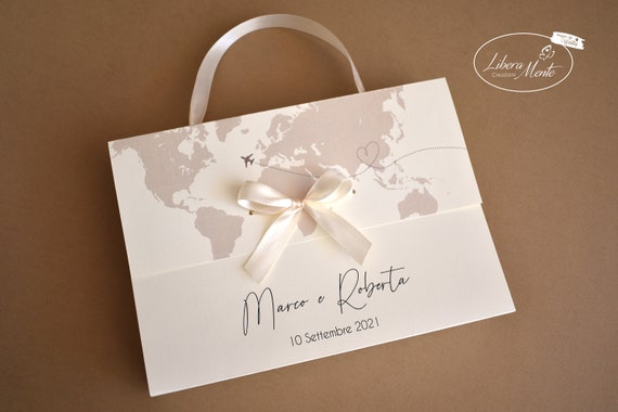 Travel-themed Wedding Bag in Ivory Linen Paper 5 Pieces -  UK