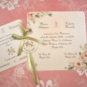 PARTECIPAZIONI NOZZE invito matrimonio floreale in carta perlata bianca - 10 pezzi