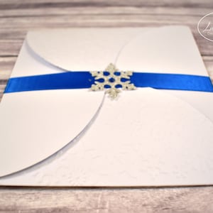 PARTECIPAZIONI NOZZE invito matrimonio invernale con ghiacciolini in rilievo in carta lino bianca - 10 pezzi