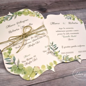 PARTECIPAZIONI NOZZE invito matrimonio floreale in carta martellata bianca - 10 pezzi