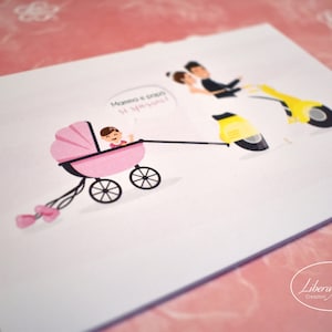 PARTECIPAZIONI NOZZE invito matrimonio Baby Girl con calendario in carta lino bianca - 10 pezzi