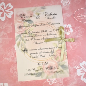 PARTECIPAZIONI NOZZE invito matrimonio floreale in carta traslucida e carta perlata bianca - 10 pezzi