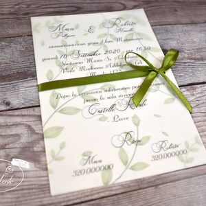 PARTECIPAZIONI NOZZE invito matrimonio floreale in carta traslucida e carta perlata bianca - 10 pezzi