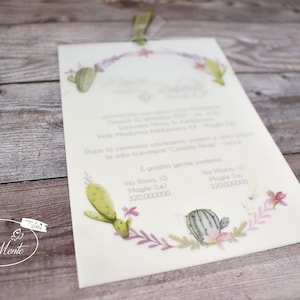 PARTECIPAZIONI NOZZE invito matrimonio floreale in carta traslucida e carta perlata bianca - 10 pezzi