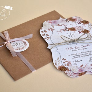 Partecipazione CASSANDRA AUTUNNO invito matrimonio floreale in carta martellata e kraft - 10 pezzi