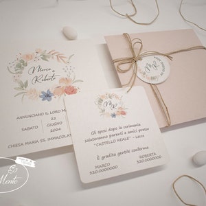 Partecipazione MATRIMONIO a tema floreale in carta riciclata - 10 pezzi