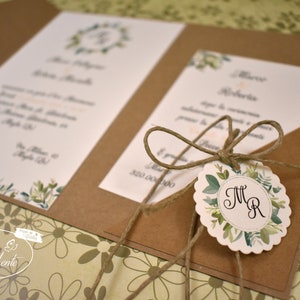 PARTECIPAZIONI NOZZE invito matrimonio floreale in carta kraft - 10 pezzi