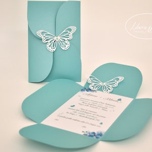 Partecipazione MATRIMONIO a tema farfalle in carta perlata Tiffany - 10 pezzi