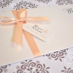 PARTECIPAZIONI NOZZE invito matrimonio floreale cipria in carta perlata champagne - 10 pezzi