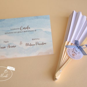 Partecipazione invito matrimonio + Ventaglio tema mare CALENDAR SEA in carta di lino avorio - 10 pezzi