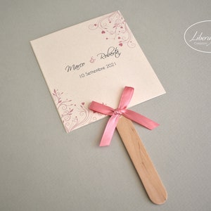 VENTAGLI per MATRIMONIO con grafica floreale e cuori - 10 pezzi