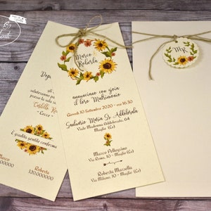 PARTECIPAZIONI NOZZE invito matrimonio floreale con girasoli in carta naturale agrumi - 10 pezzi